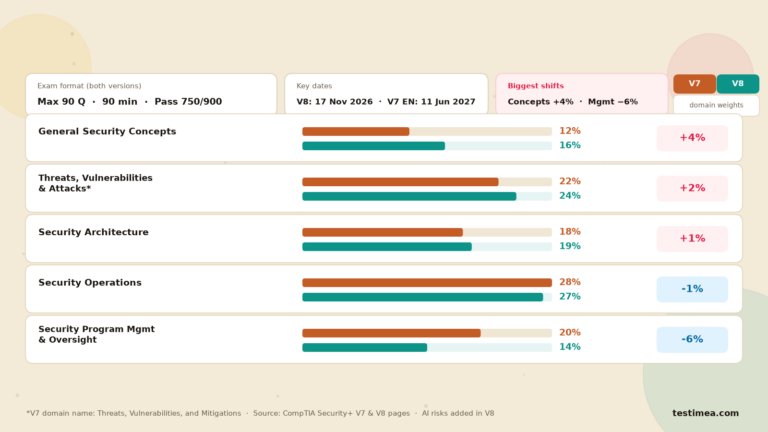 Comparison of CompTIA Security+ SY0-701 and SY0-801 domain weights